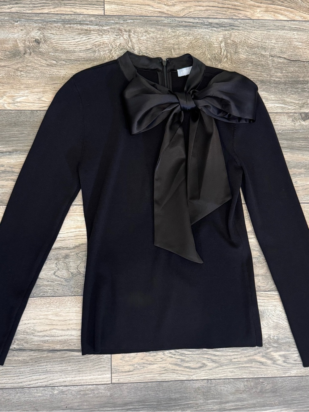 Antonio Melani Black Silk Bow Tie Neck Top Size Small